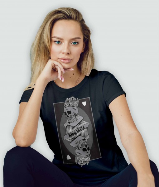 Дамска тениска с щампа Готика King of hearts skull I